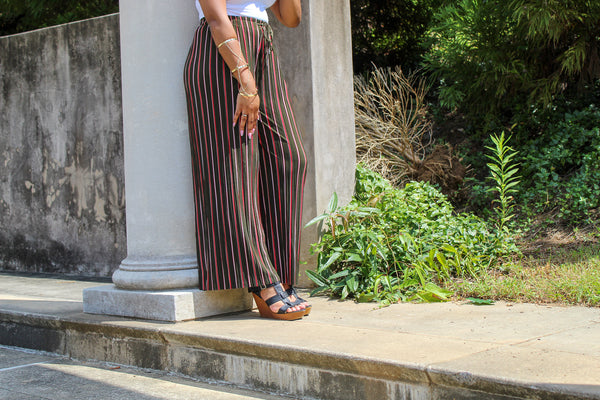 Olive Green Striped Pants